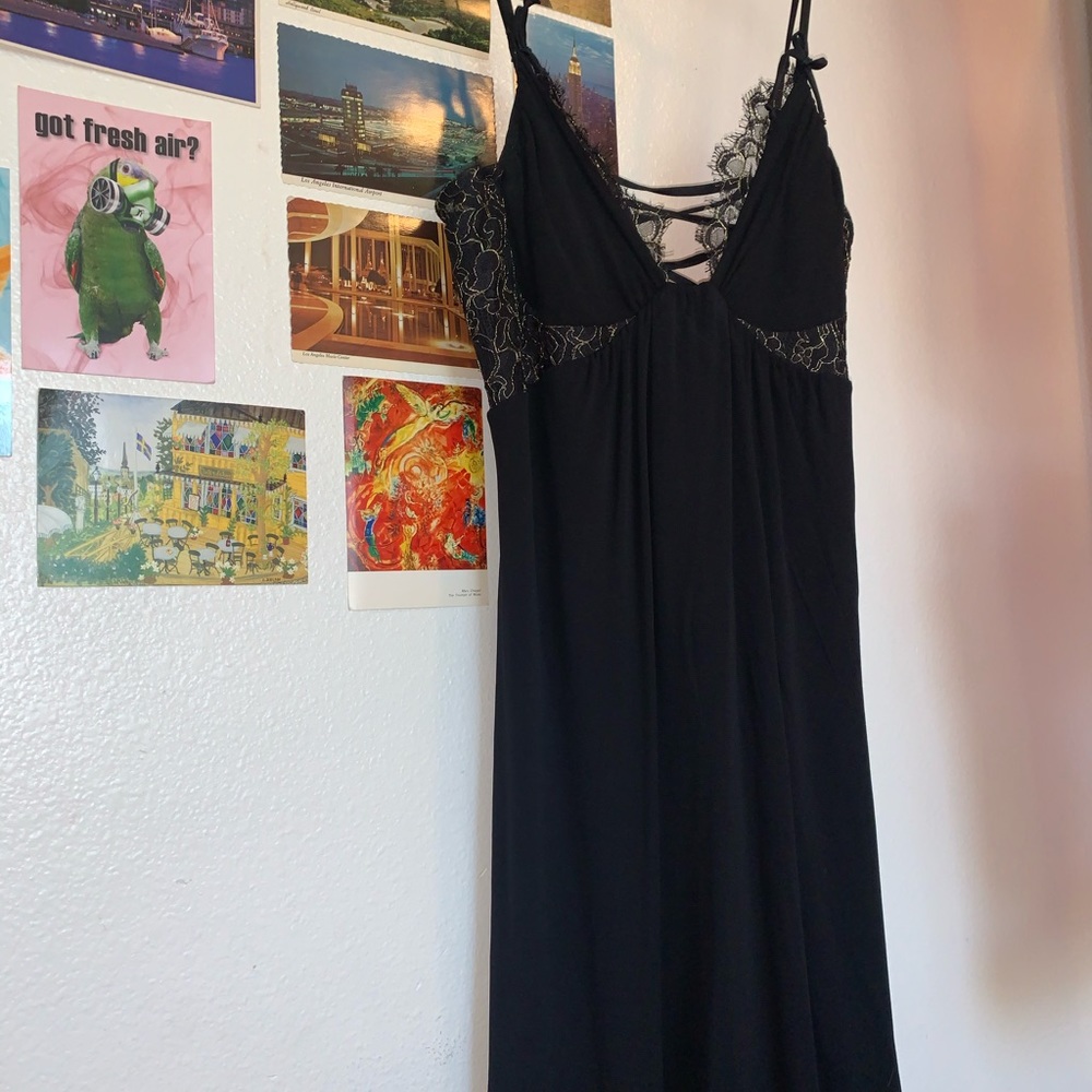 Black Bebe Dress w/ lace and Gold Detail